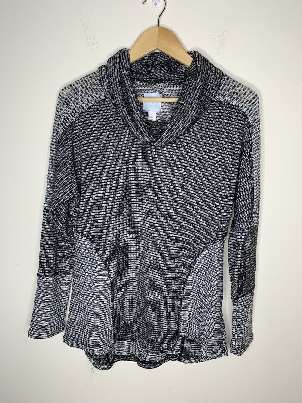 Lauren Conrad Sunday Womens Size Medium Sweater Cowl Neck Tunic Black White